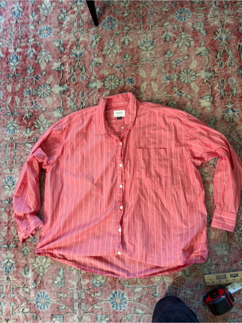 American Eagle Outfitters Red/white Striped Button-Down Shirt